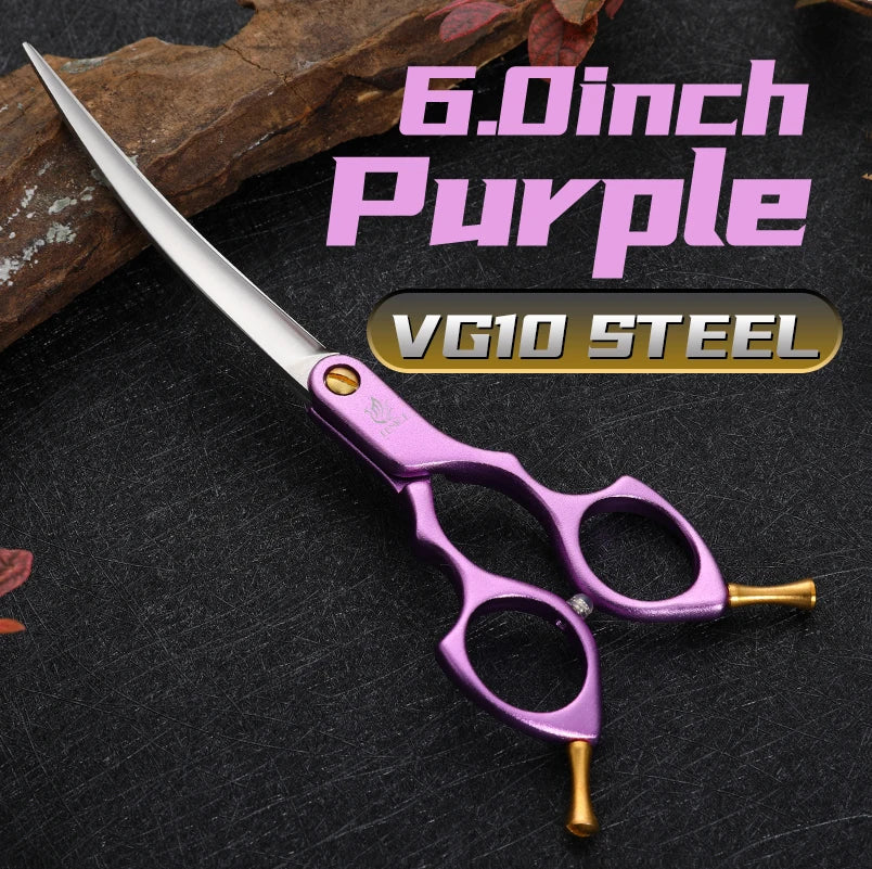 Fenice Professional JP440C&VG10 Colorful 6.0 6.5 Inch Curved Grooming Scissors Pet Scissor for Dogs Cats