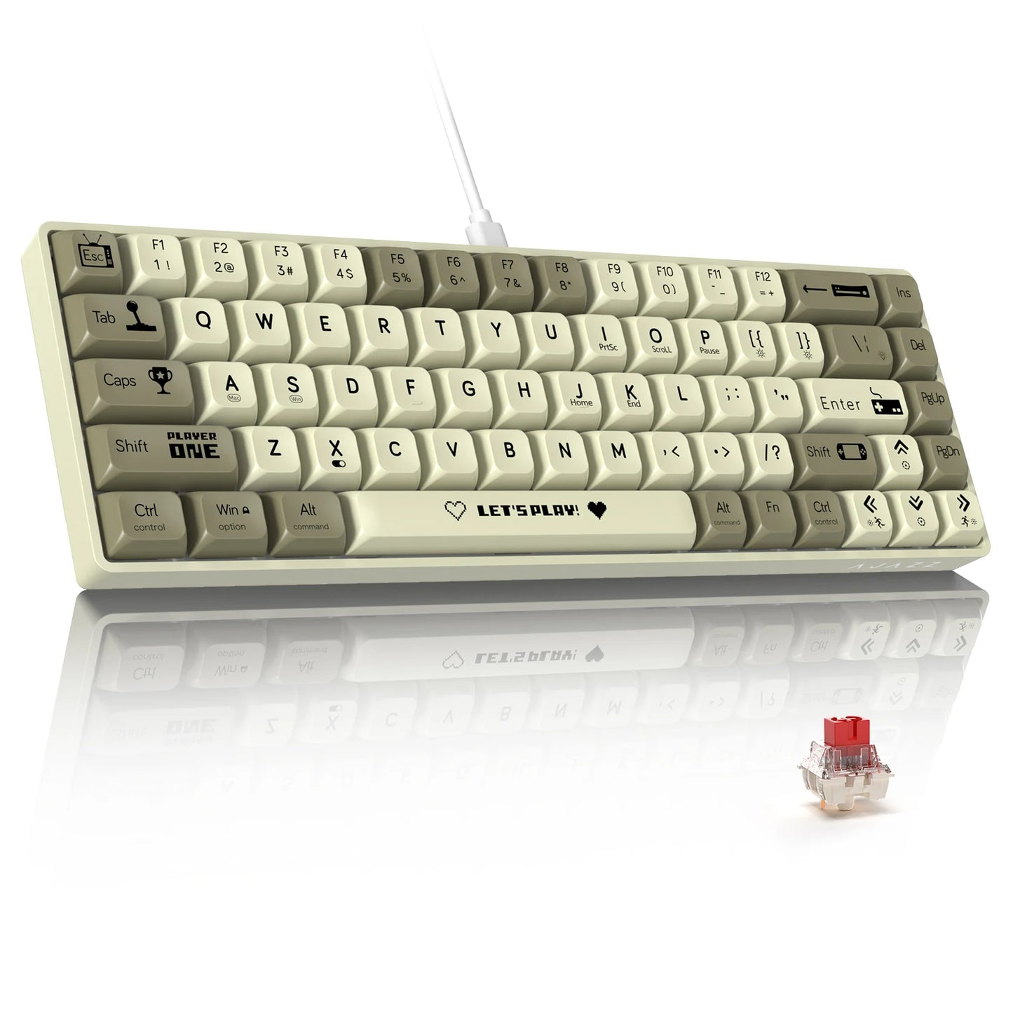 AJAZZ AK680 65% Wired Hotswap Mechanical Keyboard,68-Key Portable Anti-Ghosting Gaming Keyboard,Mixed Rainbow Backlit Programmab