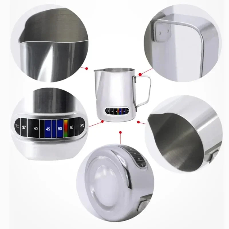 350mL Stainless Steel Milk Frothing Pitcher Temperature Display Milk Frother Pitcher Jug Cup for Latte Art Barista Kitchen