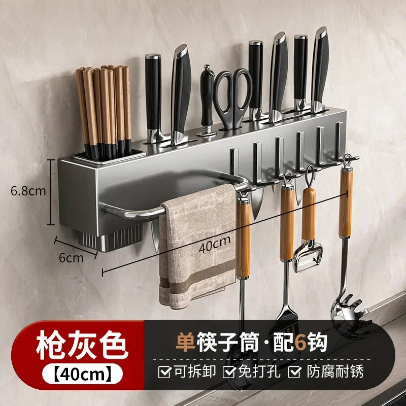 Thiened Kitchen Knife Ra Wall Mounted Chopstis Tube Storage Multi-Function Carbon Steel Kitchen Storage Organizer