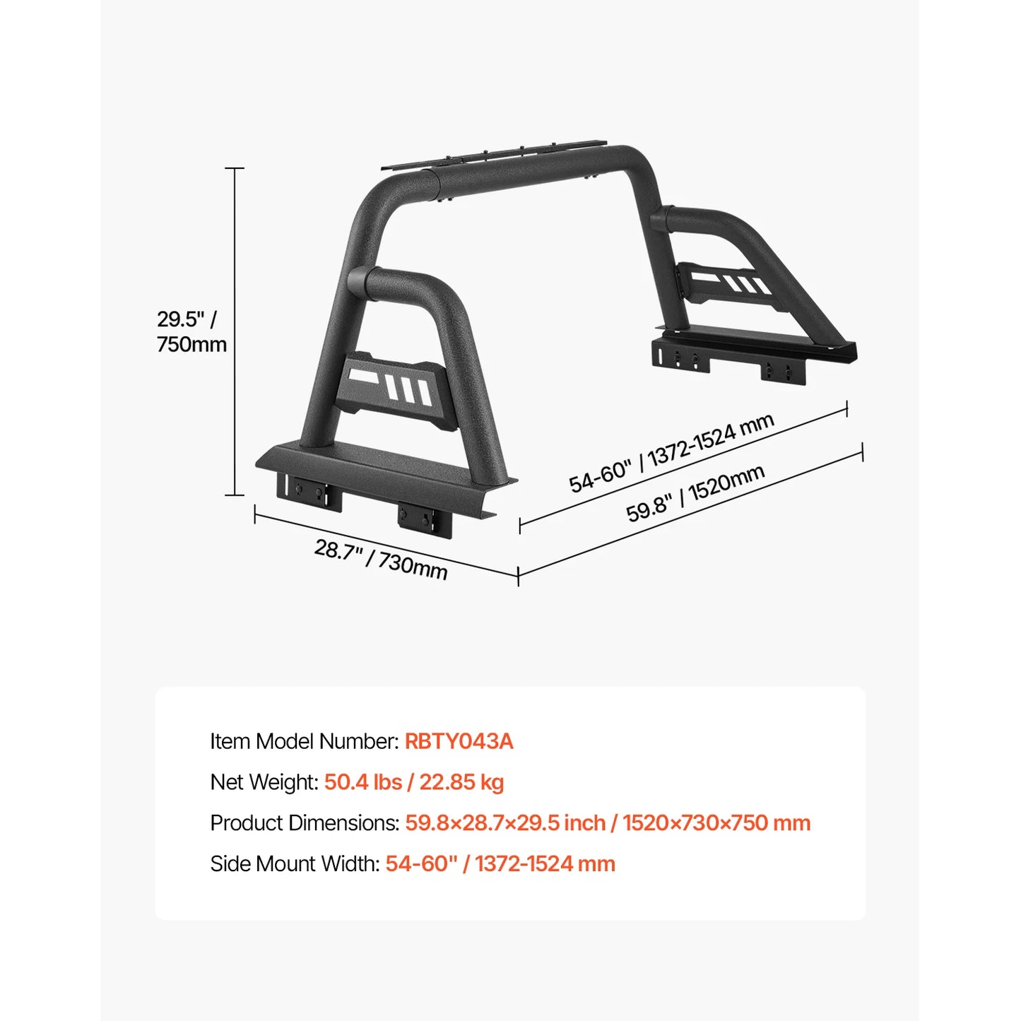 SucceBuy Truck Bed Roll Bar Universal Pickup Sport Adjustable Bar Chase Rack Compatible with Full/Mid-Size Trucks, Carbon Steel