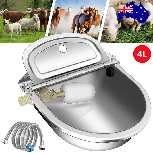 Stainless Steel Water Trough Bowl Automatic Drinking Dog Horse Chicken Auto Fill