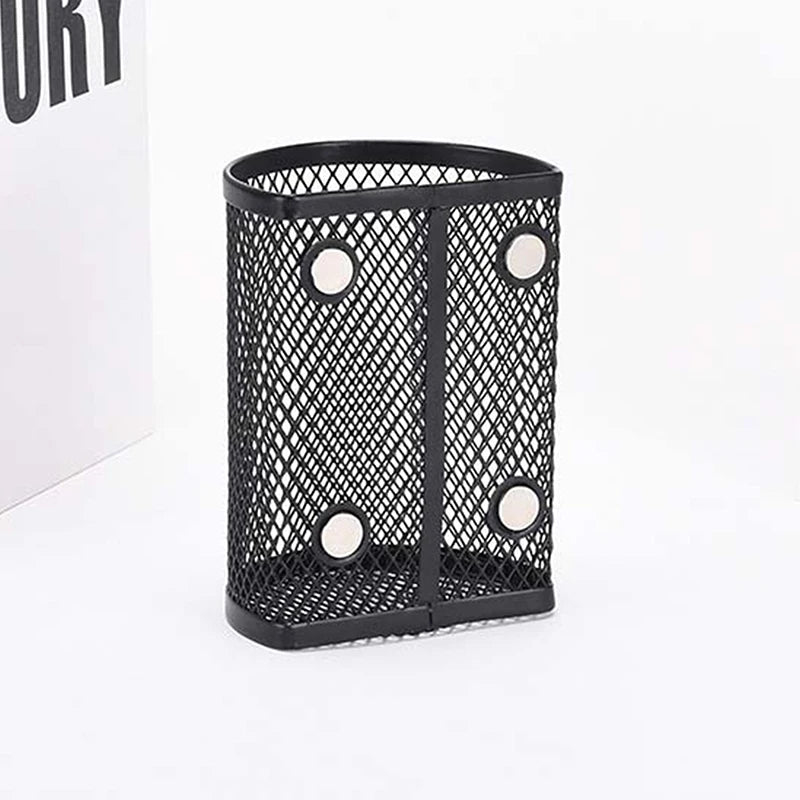 Magnetic Pencil Holder Stationery Storage Mesh Basket Desktop Pen Makeup Brush Container Kitchen Refrigerator Organizer