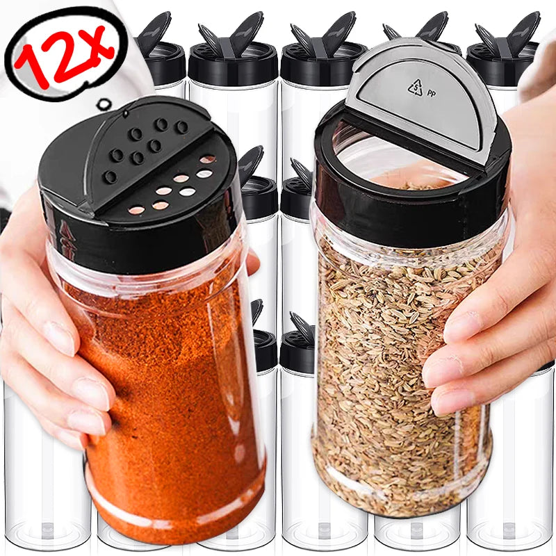 1/12x Plastic Spice Jars with Shaker Lids Transparent Safety Plastic Bottles for Home Kitchen Storing Spices Seasoning 2030