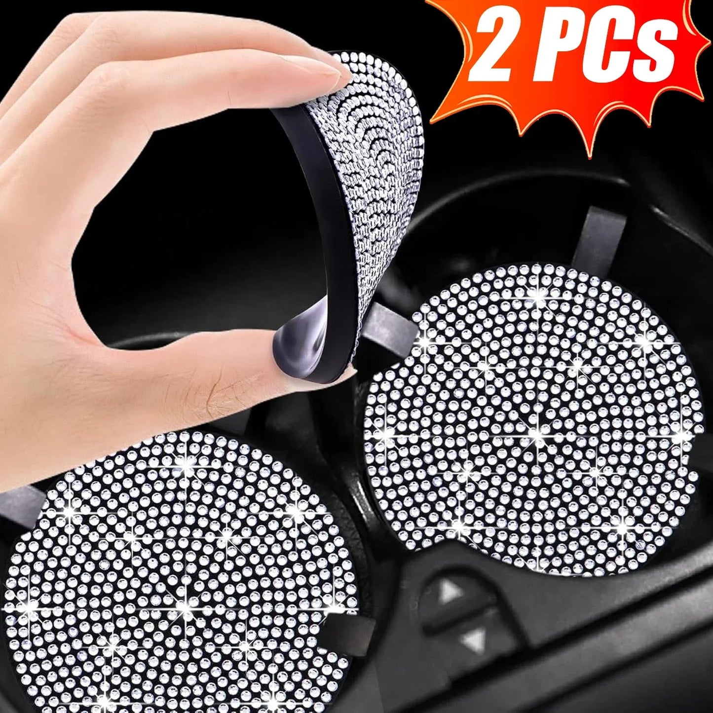 2pcs Bling Creative Auto Car Accessories For Woman Rhinestone Anti Slip Universal Cup Holder Diamond Car Coaster