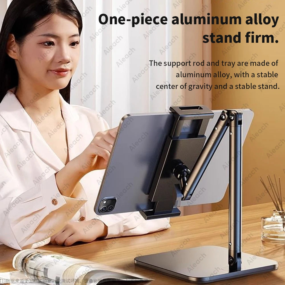 AIEACH Tablet Stand Holder Multi-Angle Adjustable, 15" Long Metal Flexible Arm iPad Stand for 4.7-13" Tablet & Phone, Ergonomic
