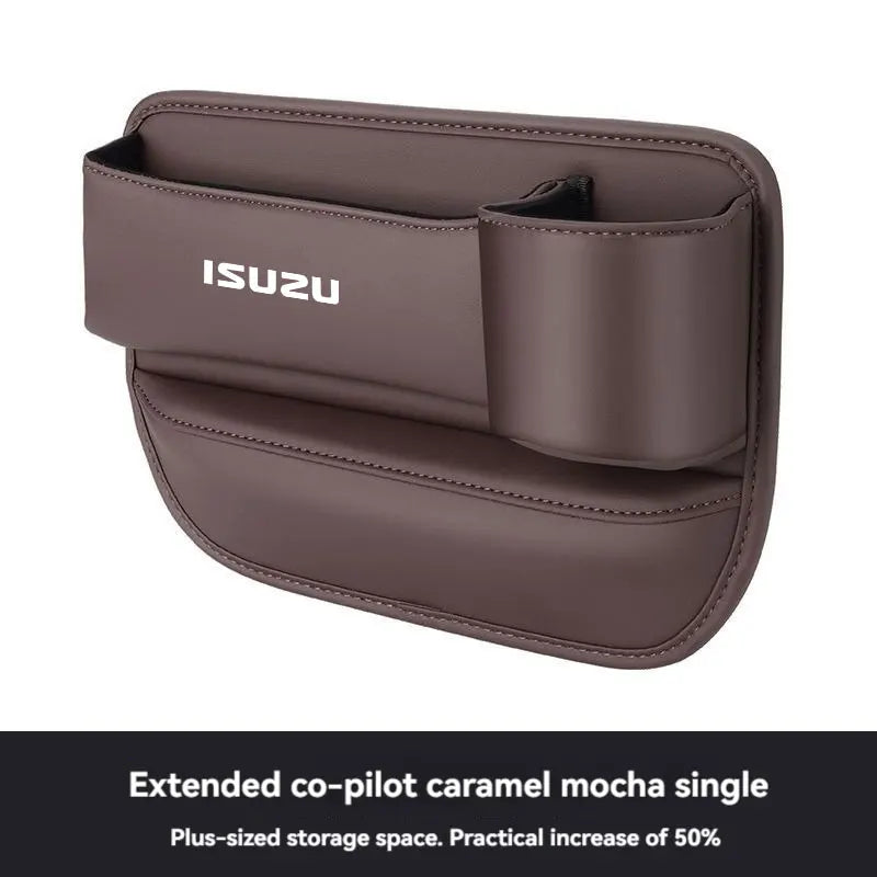 For ISUZU Car Accessories Leather Car Seat Gap Organizer Crevice Side Storage Box Filler Side Storage Pocket with Cup Holder