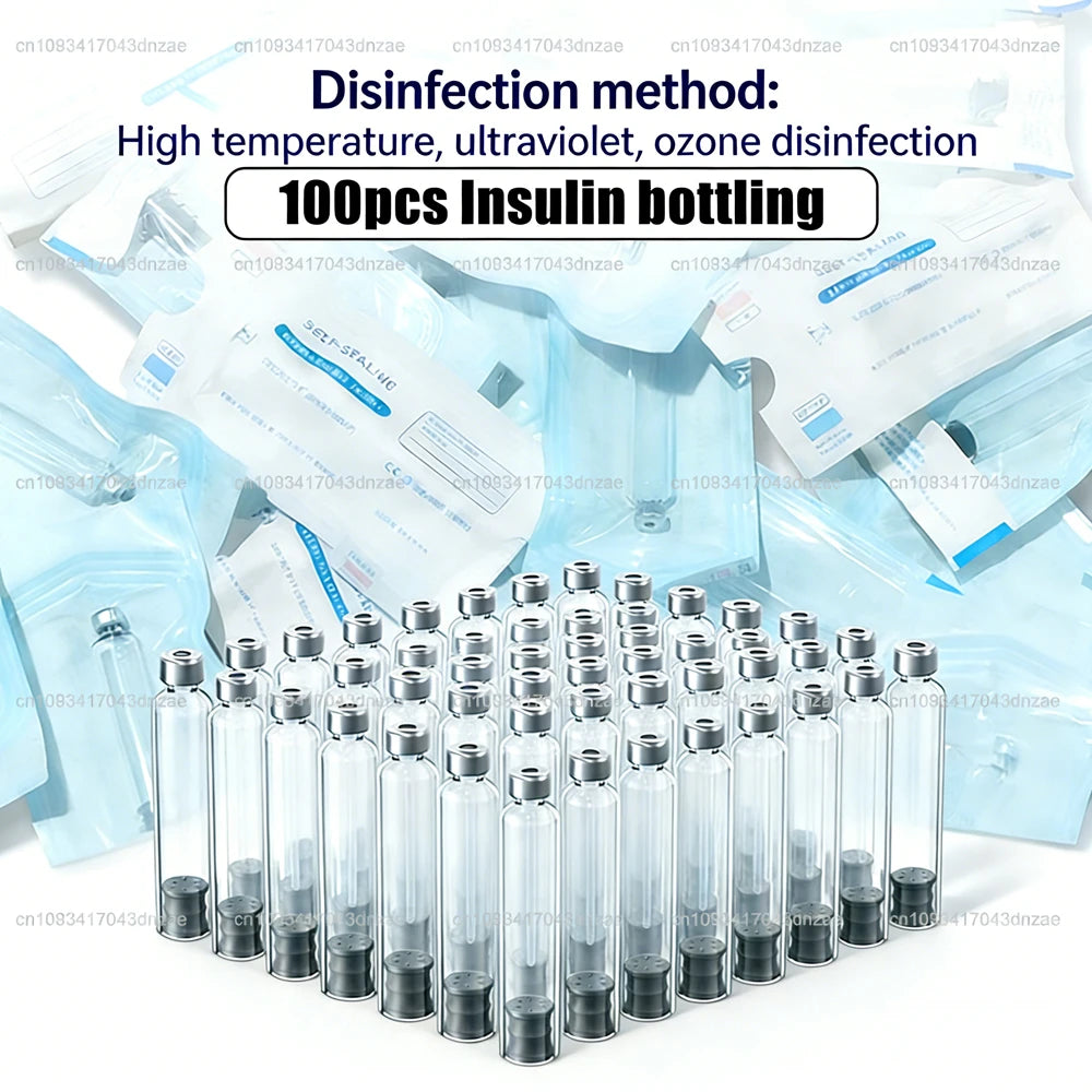 100pcs Upgraded Sterile Version 3ml Insulin Cartridges Cassette Bottle for Insulin Injection Pen Individual Sealed Packaging