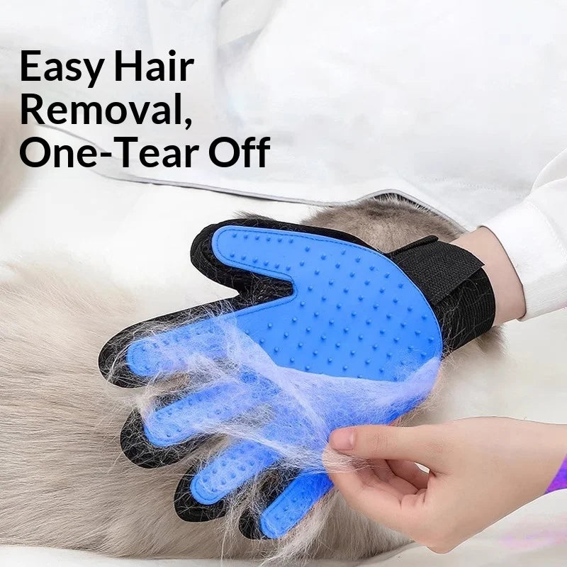 2-in-1 Pet Grooming Gloves, Silicone Deshedding Brush & Massager for Dogs Cats, Removes Loose Hair, Boosts Circulation, Bathing