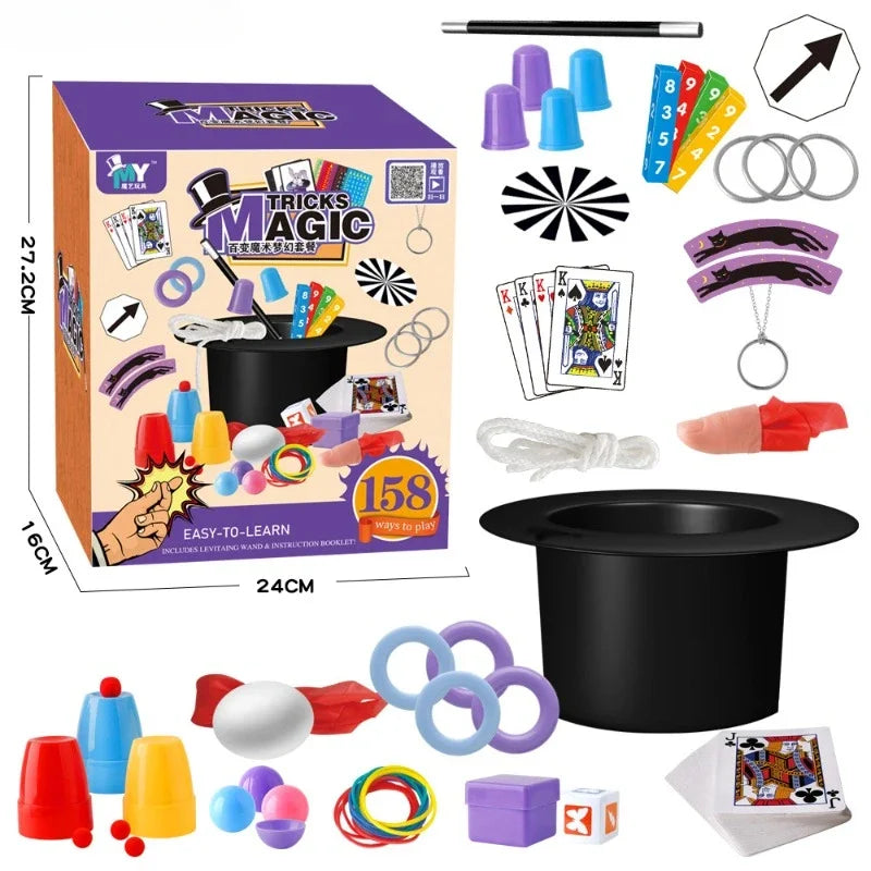 Magic Tricks Kit Beginner Children Magic Set with Performance Props Interactive Playing Cards Illusion Toys Close-up Magic Props