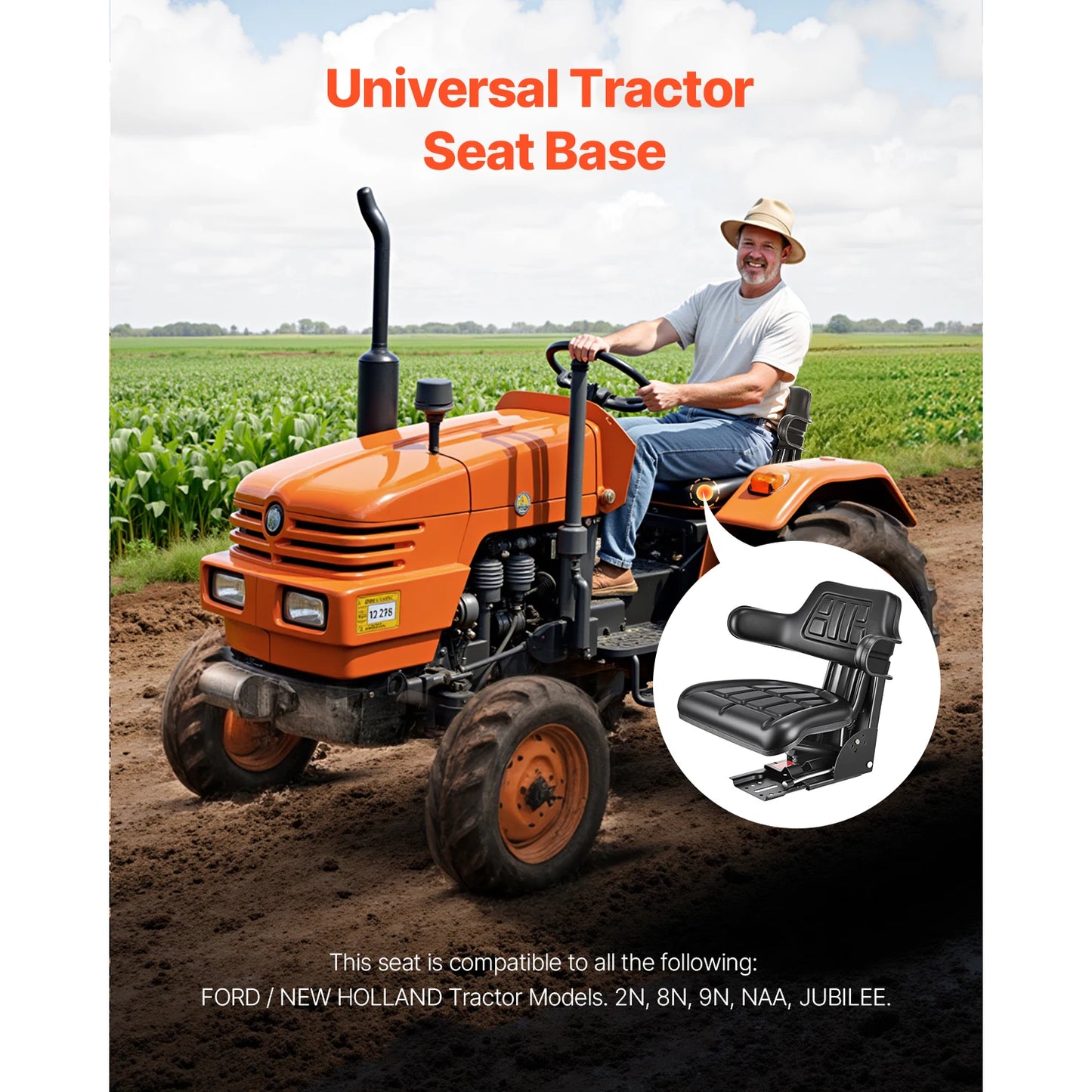 SucceBuy Universal Forklift Seat Wrap Around Adjustable Suspension Seat with Tilt Fits for John Deere Ford Ferguson New Holland