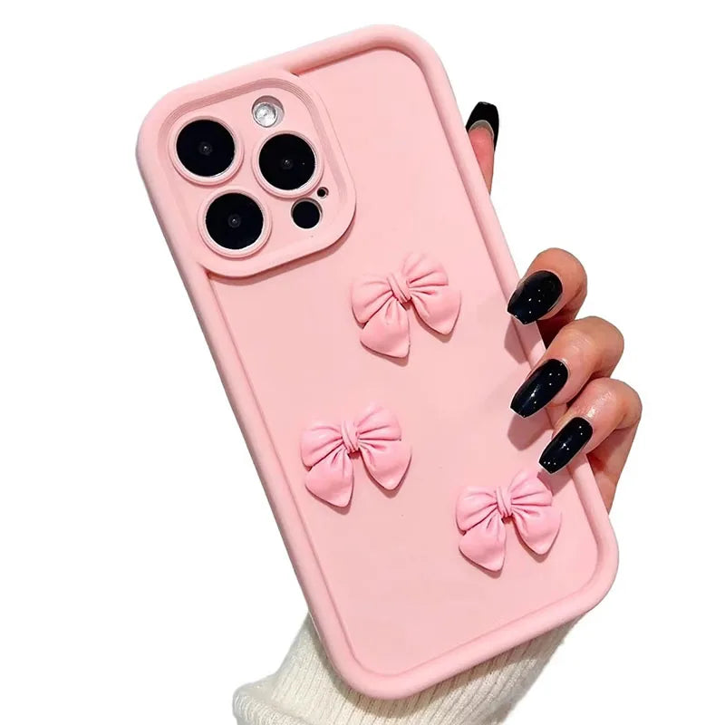 3D Pink Cute Butterfly Silicone Soft Phone Case For iPhone 17 16 15 14 13 12 11 Pro Max XS XR X 7 8 Plus Shockproof Candy Cover