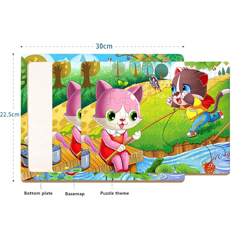 New Sale 60Pcs Cartoon Wooden Puzzle Children Animal Vehicle Jigsaw Toy 2-6 Year Baby Early Educational Toys for Kids Game