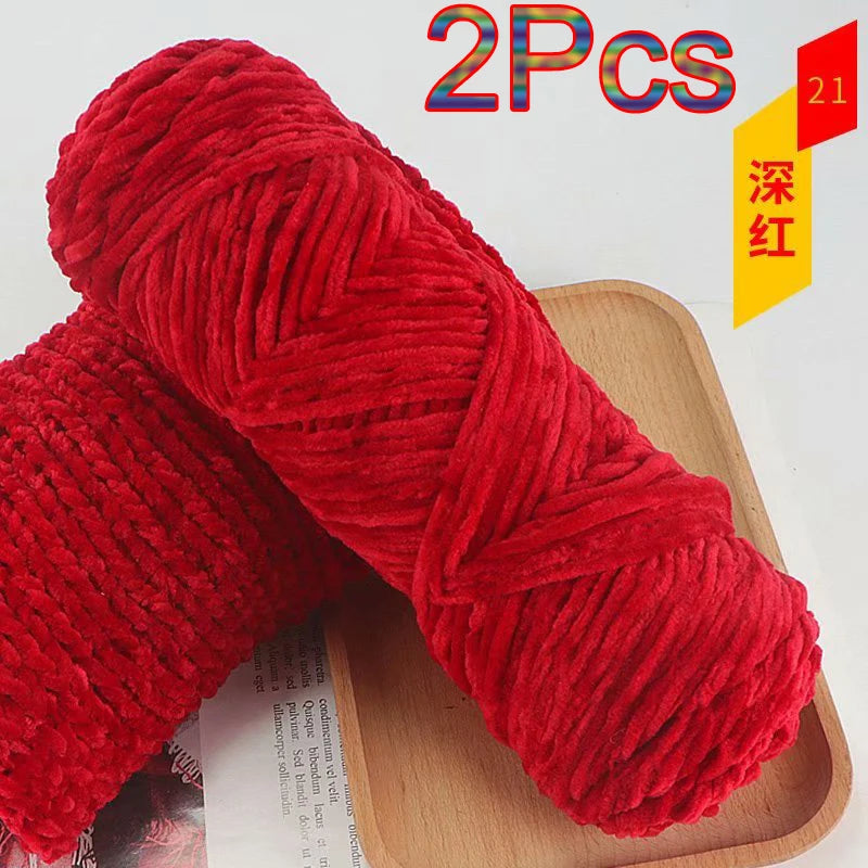 2Pcs Chenille Yarn hand Knitting 100% Polyester Velvet Yarn Crocheting Amigurumi bag line knit sweater blanket hat scarf threads