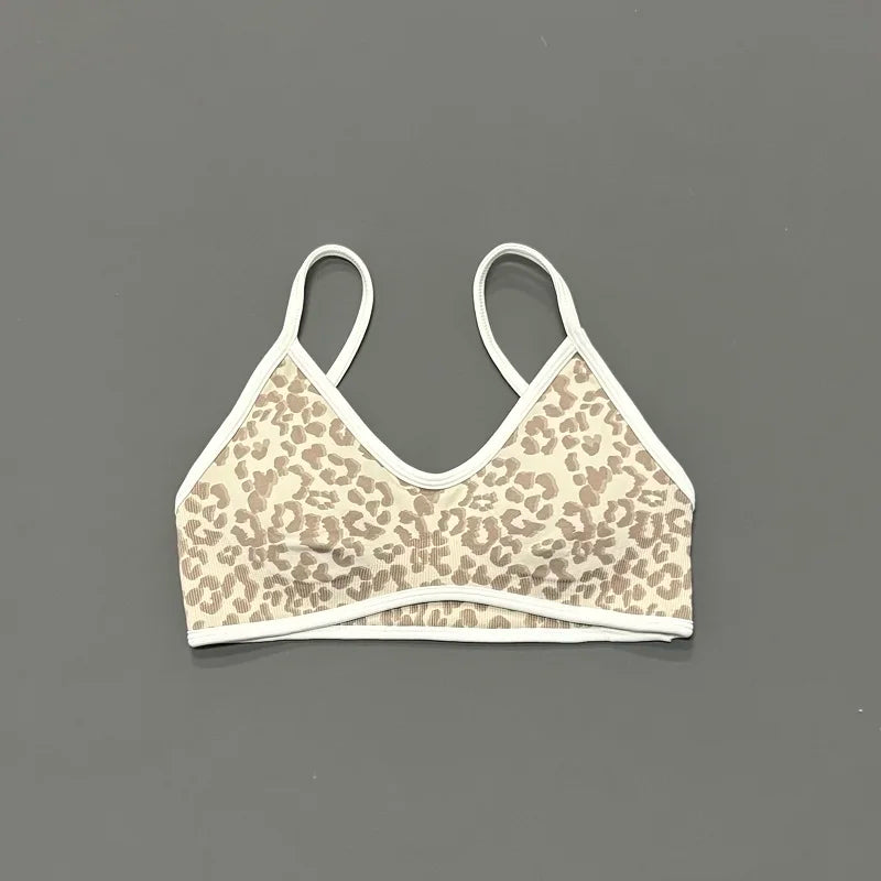 Women Leopard Print Sports Bra Wirefree Breathable Soft Comfortable Top High Support Push Up Gym Workout Yoga Fitness Bra