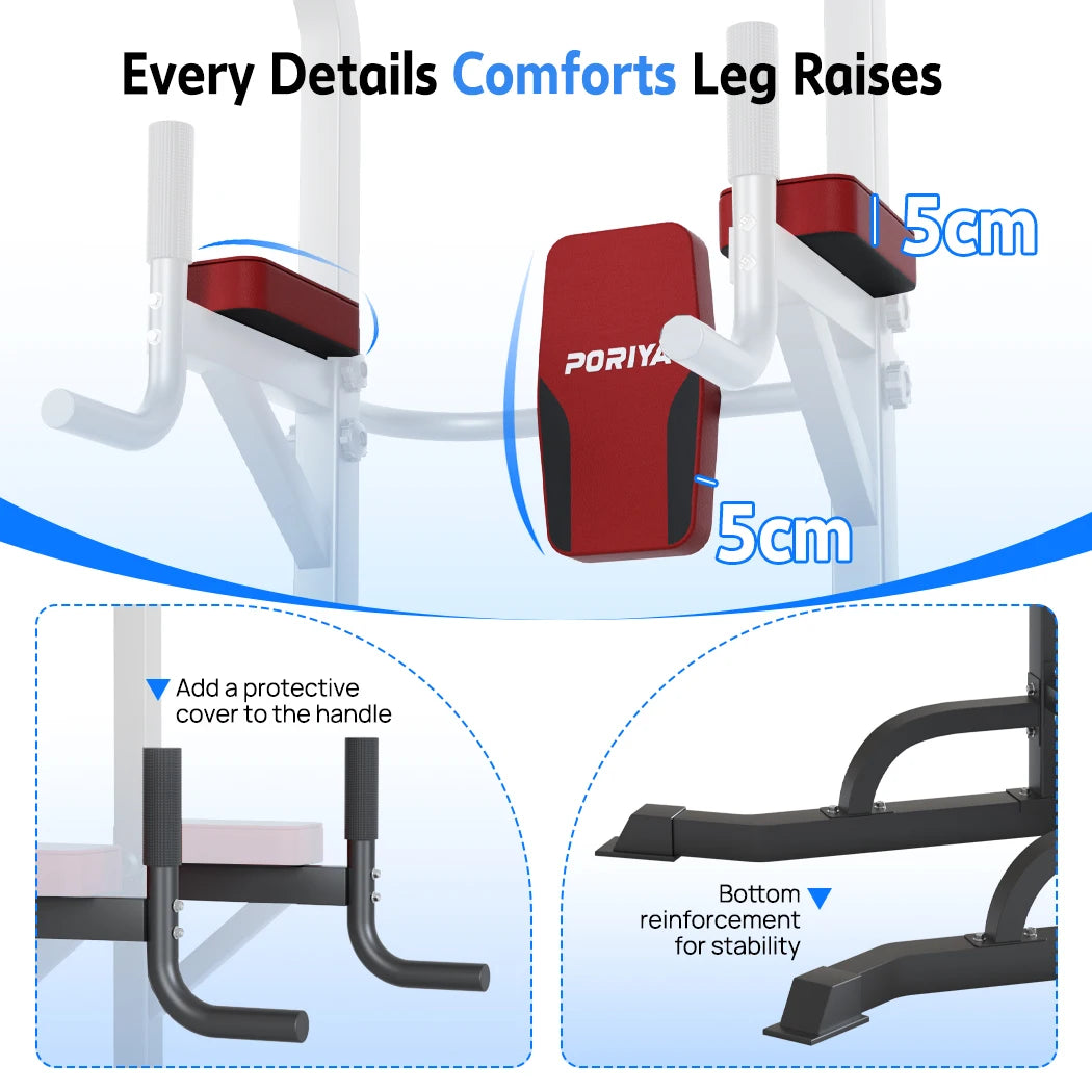 PORIYA Foldable Power Tower Chin Up Station Push Pull Up Bar Knee Raise Weight Dip Gym