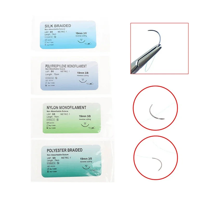 12Pcs 2/0 3/0 4/0 5/0 Medical Needle Suture Nylon Monofilament Thread Suture Practice Kit Teaching Demonstrations Exercises