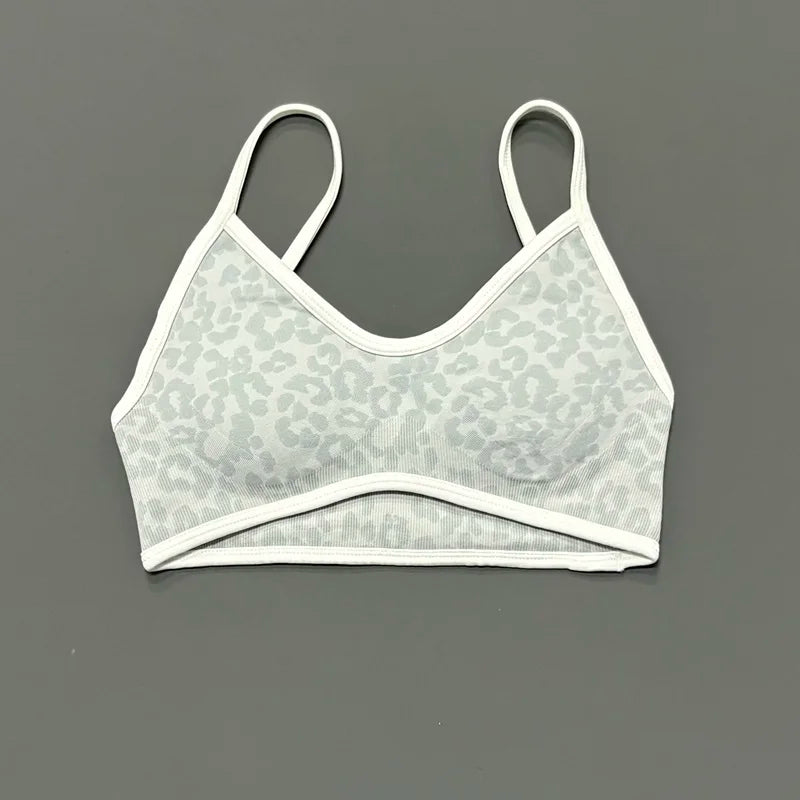 Women Leopard Print Sports Bra Wirefree Breathable Soft Comfortable Top High Support Push Up Gym Workout Yoga Fitness Bra