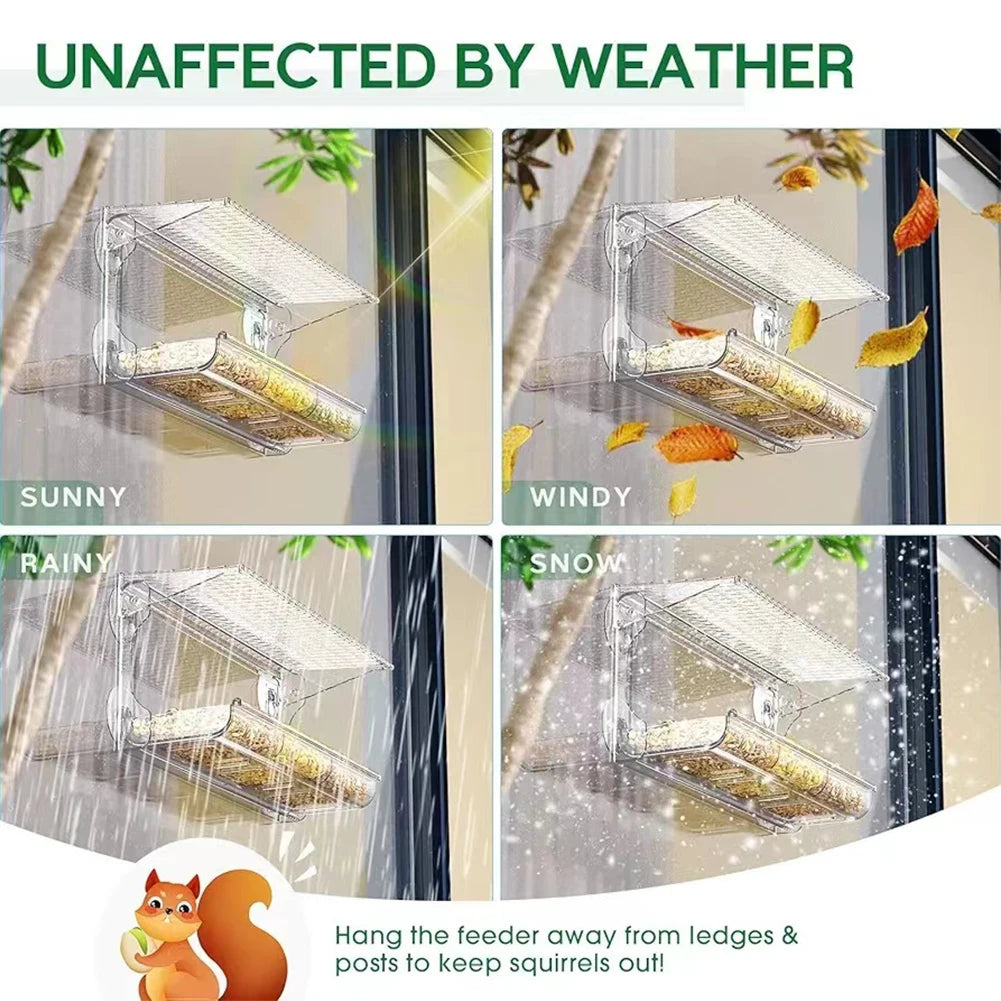 Window Mounted Feeder with Strong Suction Cups Transparent Bird Feeder Acrylic Hanging Birdhouse Feeder for Outside Garden Yard