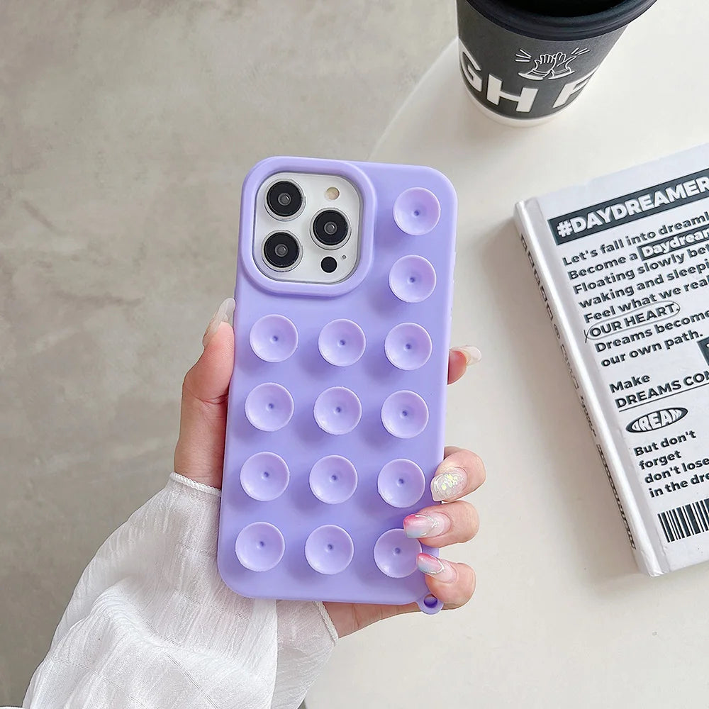 Suction Cup Soft Silicone Phone Case For iPhone 16 Pro Max 17 13 14 11 12 15 Pro Max Plus Anti-Slip Shockproof Candy Color Cover