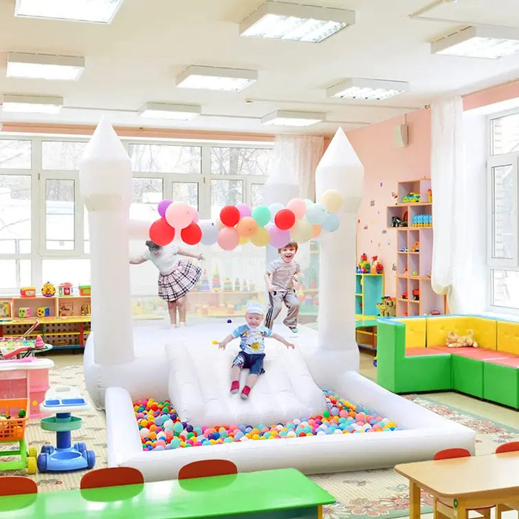 4x2x2.5m inflatable white bounce house with ball pit bouncy castle with blower air pump kids birthday party toys wedding toys