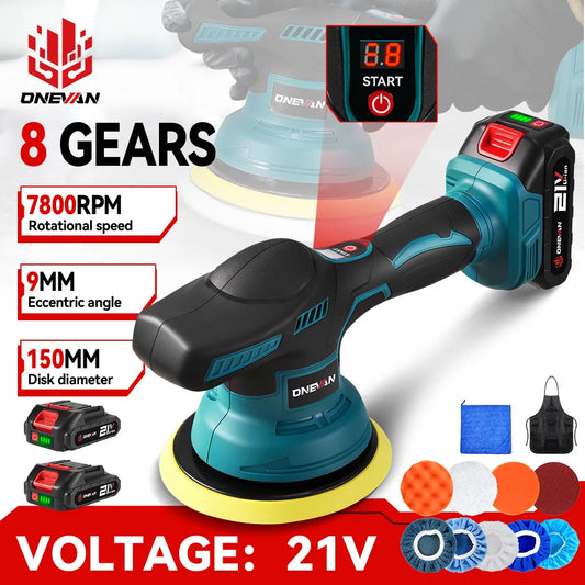 ONEVAN 8Gear Digital Display Cordless Car Polisher Electric Polisher Auto Car Waxing Polishing Tools For Makita 18V Battery Pin