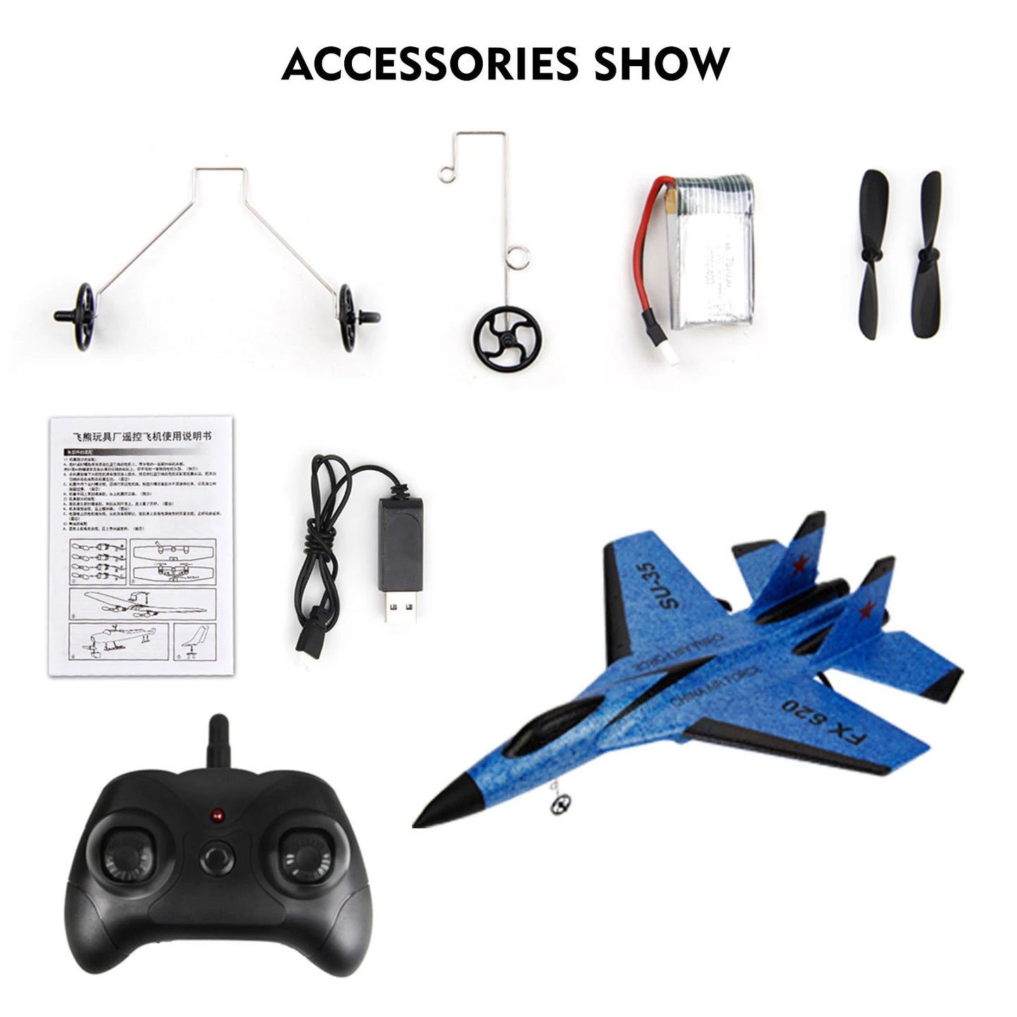 NEW RC Airplane 2.4GHz RC Plane Gliding SU-35 Aircraft Model EPP Flight Toys 3-axis Gyro Stability for Adults Kid Boy 2 Battery