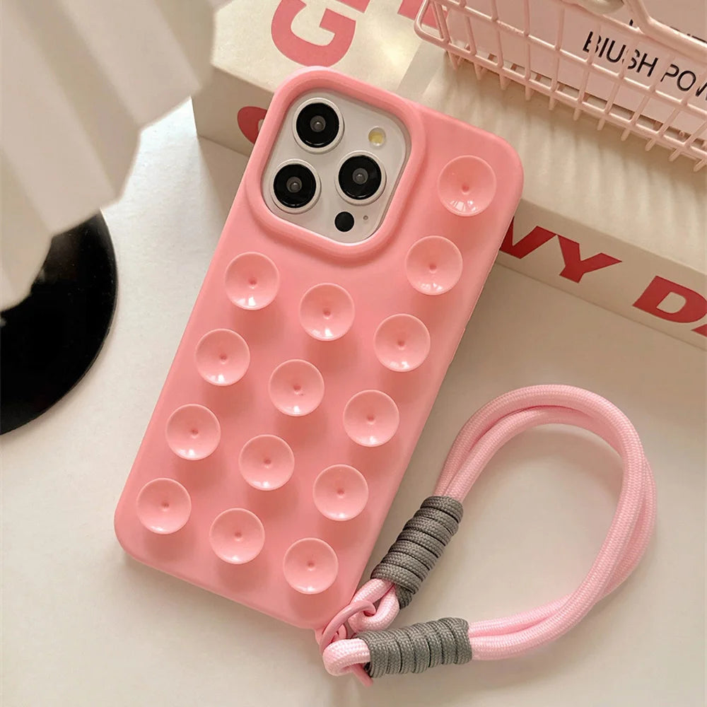 Suction Cup Soft Silicone Phone Case For iPhone 16 Pro Max 17 13 14 11 12 15 Pro Max Plus Anti-Slip Shockproof Candy Color Cover