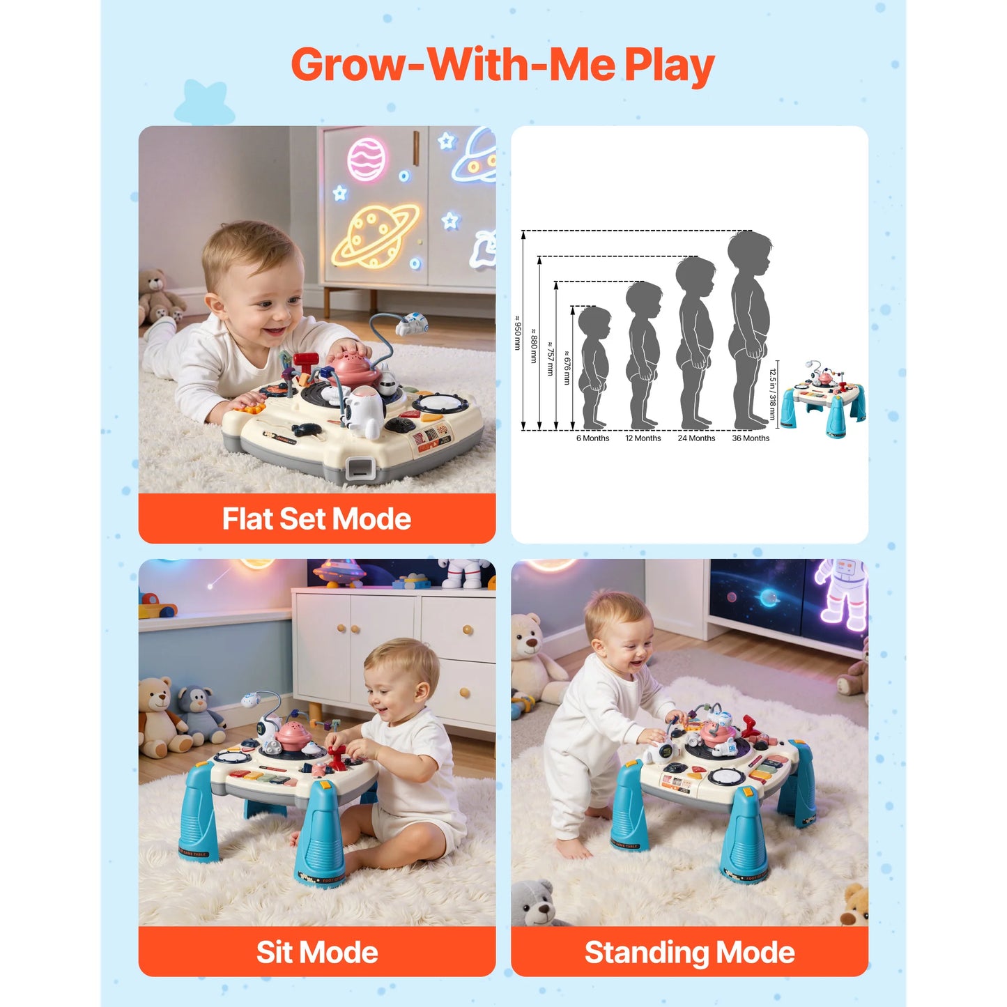 SucceBuy Baby Spacecraft Musical Table Toys with Space Theme & Soft-glow Star Projector & 60+ Sound Sources for Kids