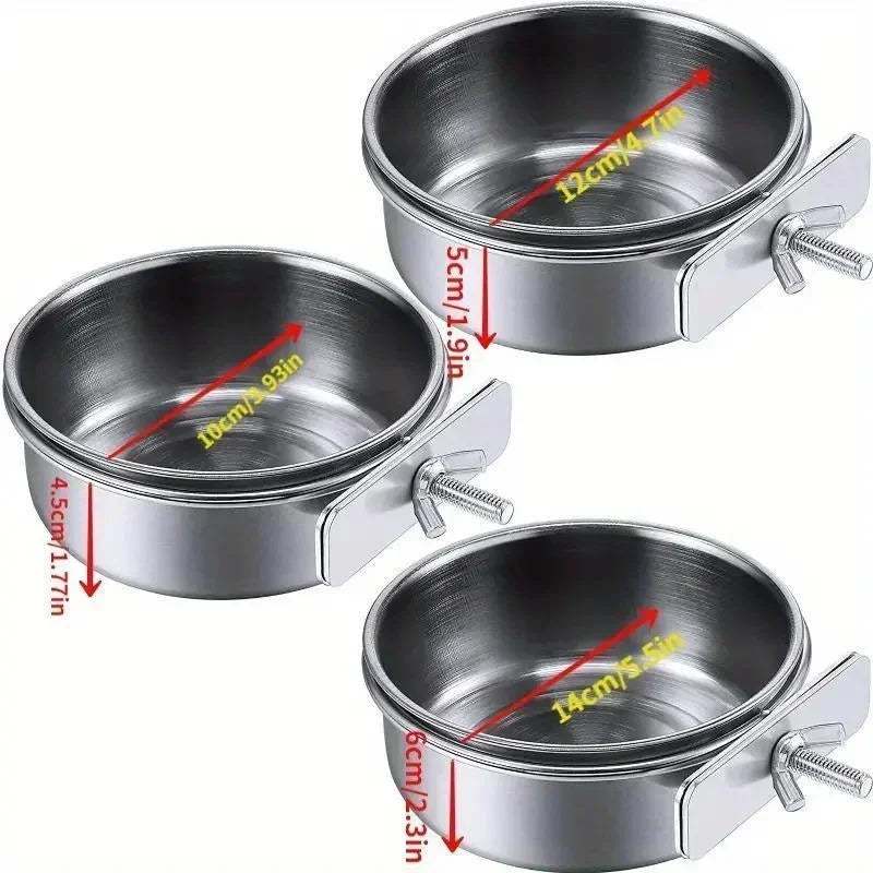 Bird Feeder Parrot Food Water Cup Stainless Steel Bird Food Bowl With Clamp Holder Parakeet Lovebird Feeders   птиц