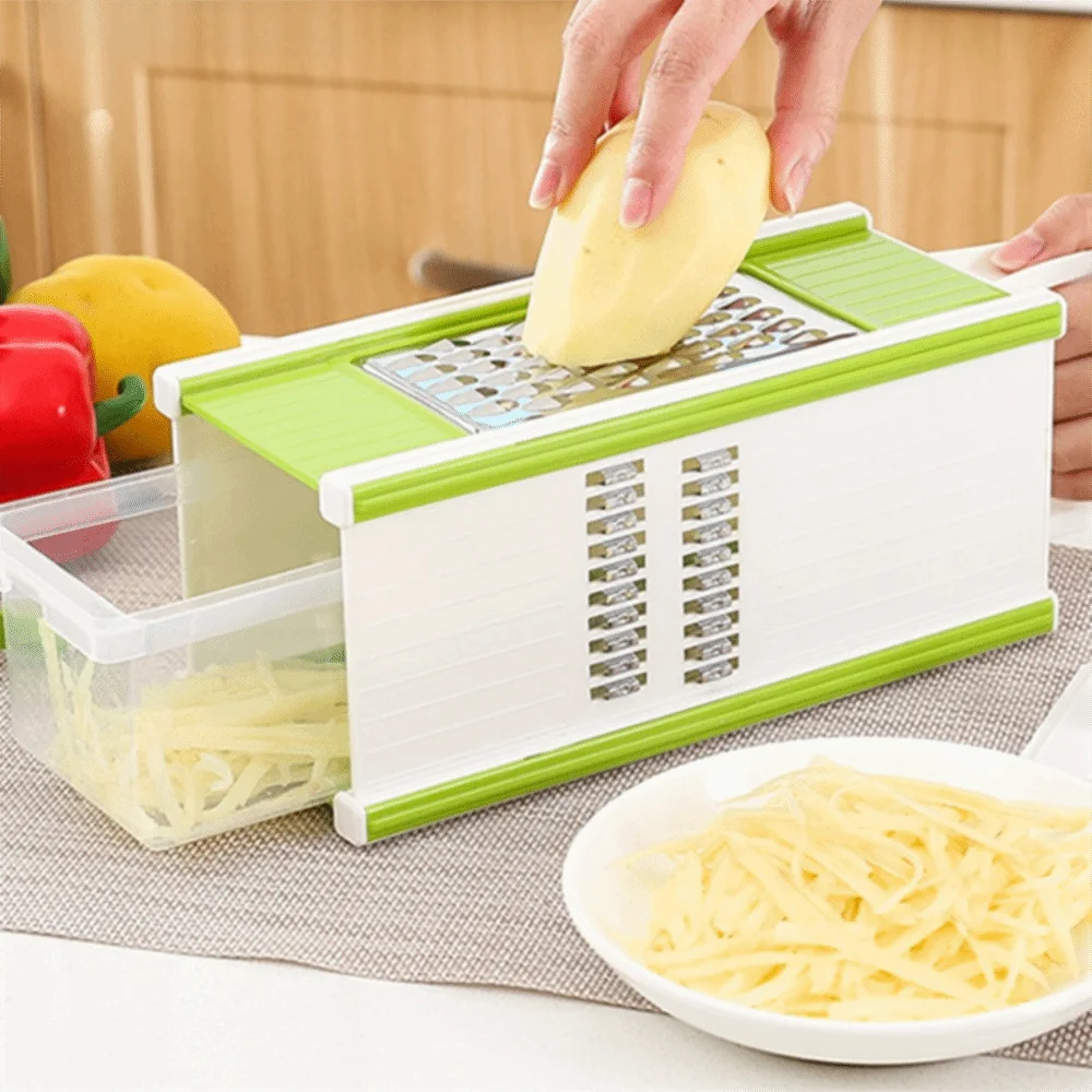 Multi-functional 5 in 1 Vegetable Chopper Manual with Container Potato Slicer Stainless Steel Sharp Carrot Cutter Restaurant