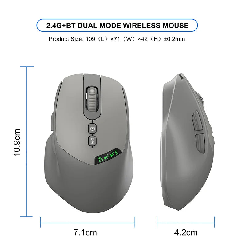 T02 Silent Dual-mode Wireless Mouse with Bluetooth 2.4G, DPI Adjustment, 500mAh Battery, Display Screen for PC Laptop