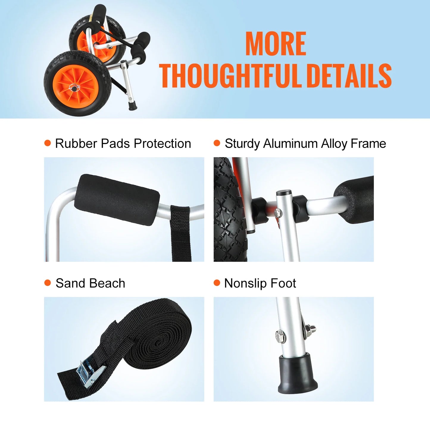 SucceBuy Heavy Duty Kayak Cart 450 lbs Capacity Foldable Canoe Trolley Cart 10''/12'' Solid Tires for Kayaks Canoes