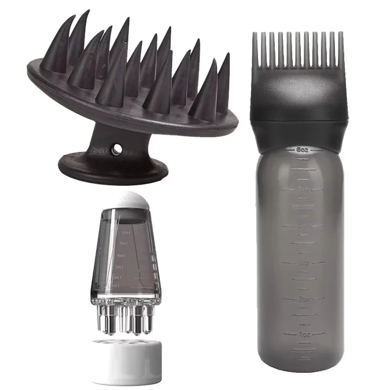 3Pcs Scalp Hair Oil Applicator Set Hair Growth Serum Bottle Shampoo Brush Scalp Massager Comb Hair Care Tools