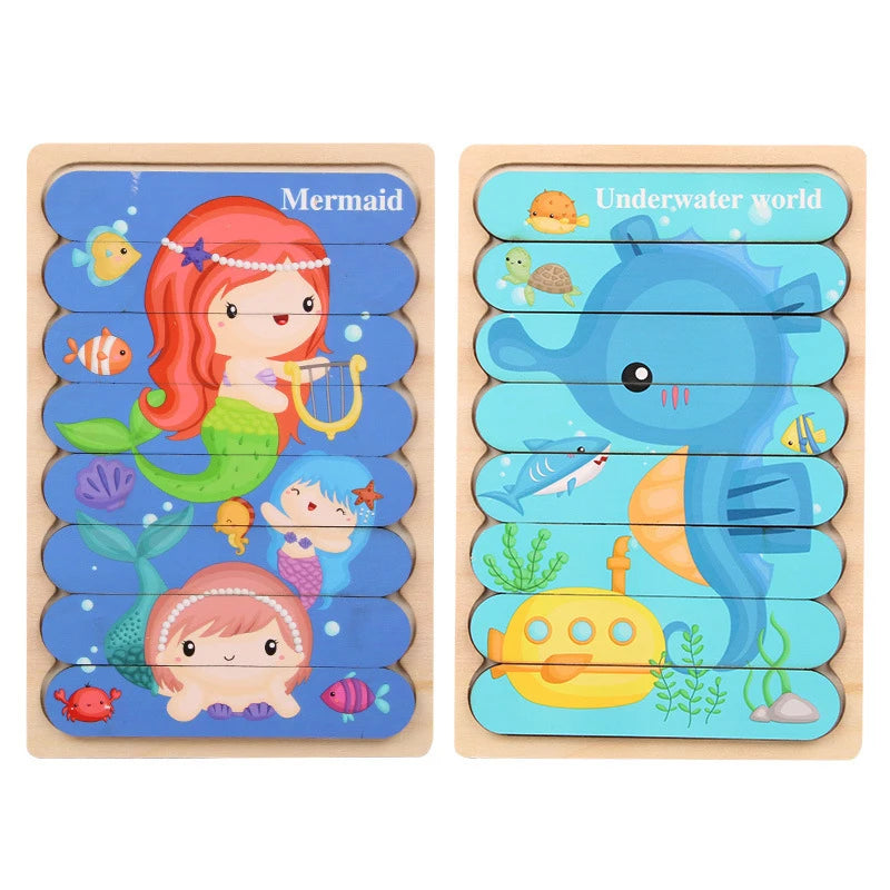 Montessori Baby Wooden Puzzle Toys Kids Educational Game 3D Cartoon Animal Jigsaw Puzzle Toys Activity Board for Child 2 3 Years