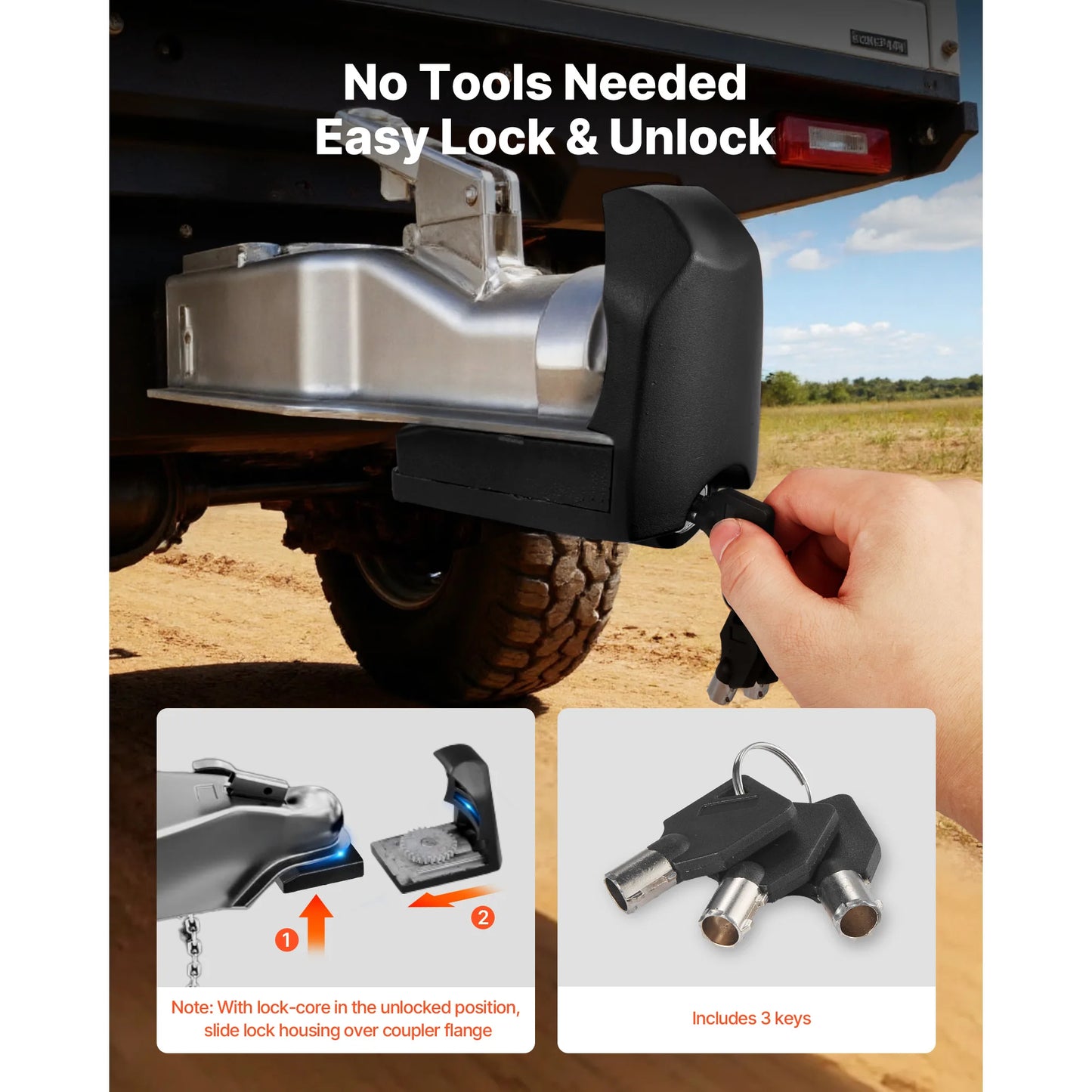 SucceBuy Trailer Hitch Lock Fits 1-7/8in 2in 2-5/16in Couplers Anti-Theft Trailer Ball Lock with 3 Keys for RVs Boats Trailers