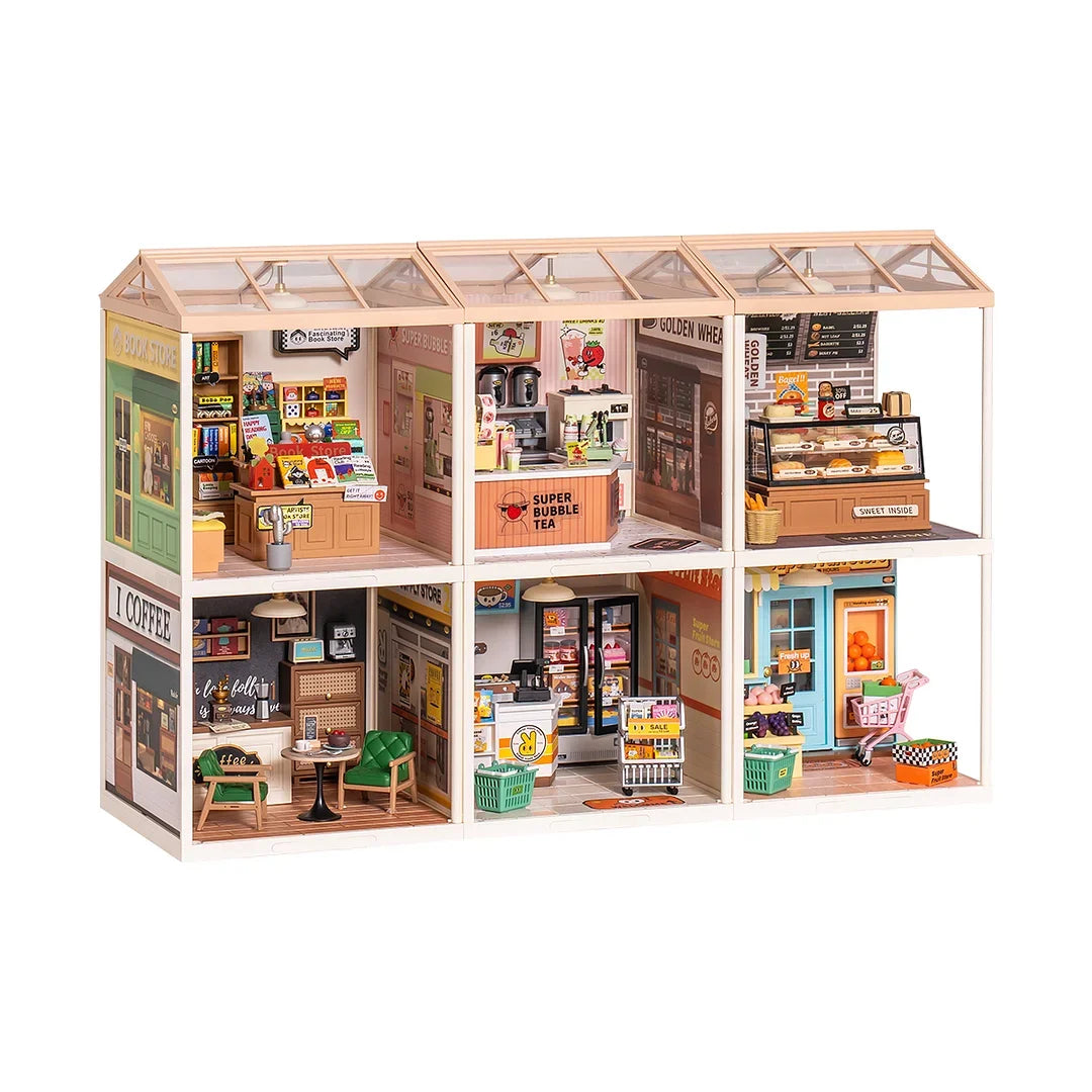 Robotime Rolife Super Creat Plastic DIY Miniature House Cafe Energy Supply Store Funny Toys Building Block Sets for Kids DW003