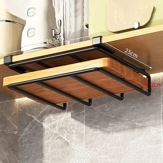 Kitchen Hanging Organizer Rack with Hooks Under Cupboard Paper Towel Rags Hanger Cutting Board Pot Cover Holder Storage 2029