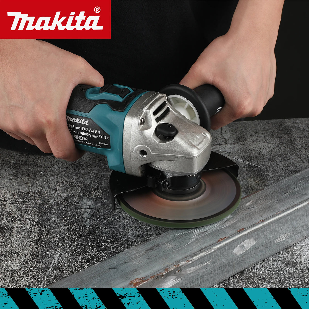 Makita DGA454 Hand‑held Cordless Angle Grinder 18V 115mm Brushless Motor Auto Speed Control for Metal Trimming Operation