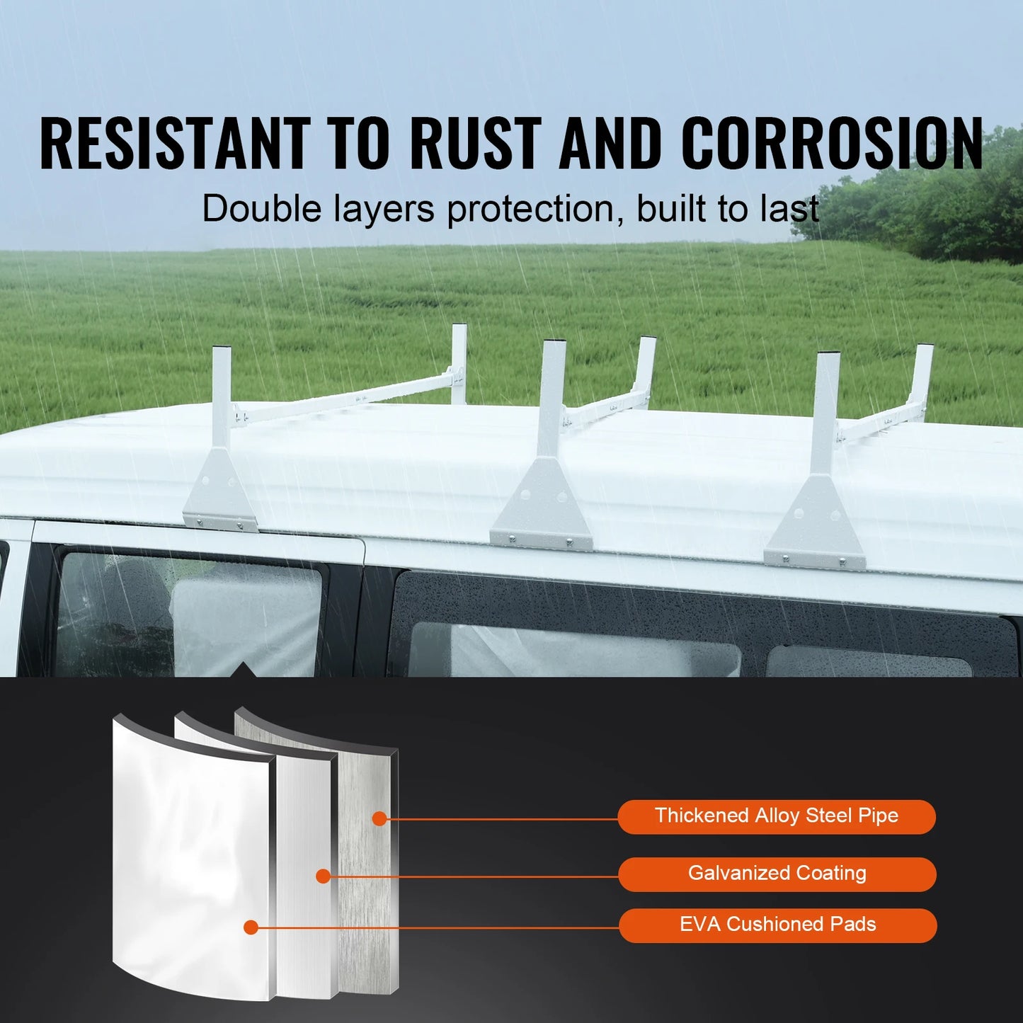 SucceBuy Van Ladder Rack Adjustable Rain Gutter Van Roof Racks Alloy Steel Roof Rack with 750 lb Capacity Fit for Full-Size Vans