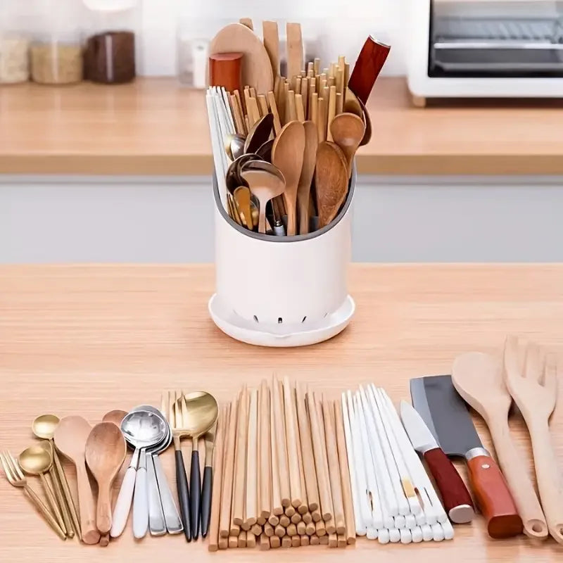 1Pc Kitchen Storage Chopsticks Tube With Drain Plate Tableware Storage Holder Home Kitchen Organizer Rack Chopstick Drain 2030