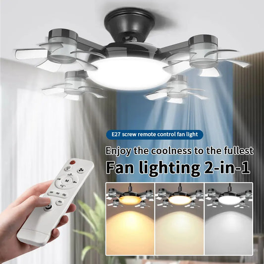 E27 Fan Light 2-in-1 60W  Drone Design Ceiling Fan Light with Remote Control AC85-265V Fan Lighting Bulb for Home Restaurant