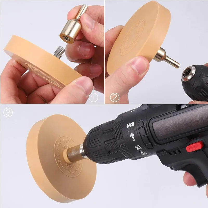 Auto Decal Adhesive Remover 4/3.5 Inch Rubber Eraser Wheel for Drill Car Sticker Remover with Scraper Graphics Glue Vinyl Eraser