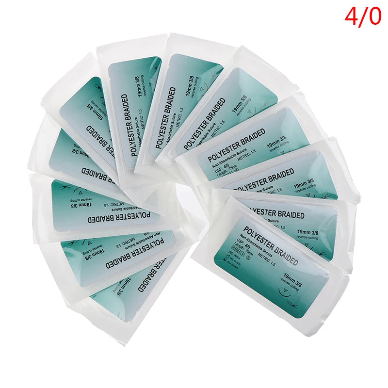 12Pcs 2/0 3/0 4/0 5/0 Medical Needle Suture Nylon Monofilament Thread Suture Practice Kit Teaching Demonstrations Exercises
