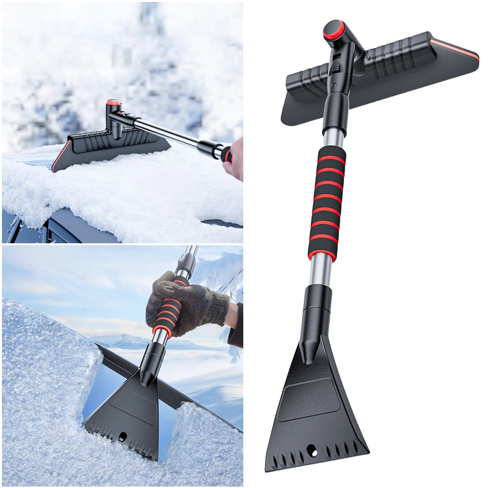 NEW 2 In 1 Extendable Car Snow Shovel Ice Scraper Ergonomic Handle Front Windshield Ice Scraping Defrost Broom Auto Cleaner Tool
