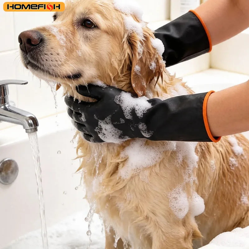 35cm Cleaning Gloves Latex Fingers Crubbing Rubber Kitchen Dishwashing Kitchen Tools Washing Scrub Silicone Gloves Black New