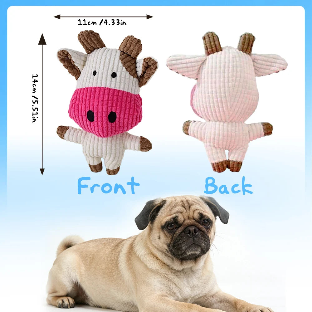 Fun Pet Toy Pet Cow Shape Corduroy Chew Toy for Dogs Puppy Squeaker Squeaky Plush Bone Molar Dog Toy Pet Training Dog Accessory