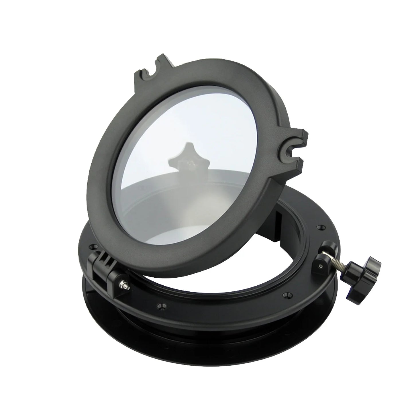 8" Round Marine Boat Hatch Portlight Window – Black ABS Frame with Tempered Glass for Yacht RV Cabin Ventilation