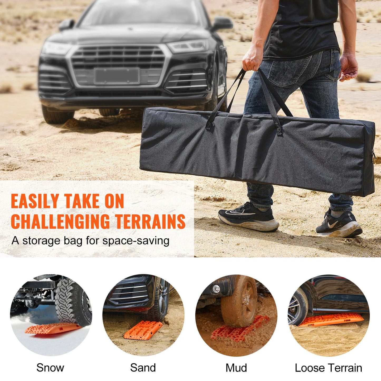 SucceBuy 10 TON Traction Boards with PP Material Recovery Board for Off-road Vehicle Car Pickup SUV RV Pair Tire Traction Mats