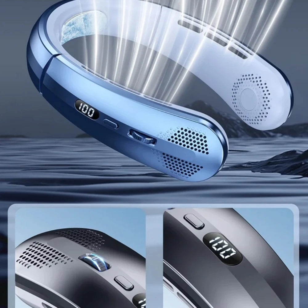 Digital Display Power Bladeless Fan Neckband Air Cooler USB Rechargeable Fan Cooling Tool USB  Portable Mini Hanging Neck Fan